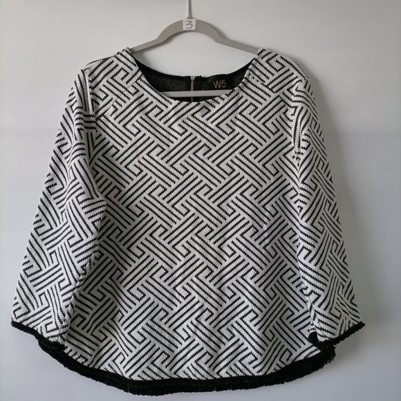 W5 Women White & Black Round Neck 3/4 Sleeve Geometric Print Blouse Top Size XL - Picture 1 of 6